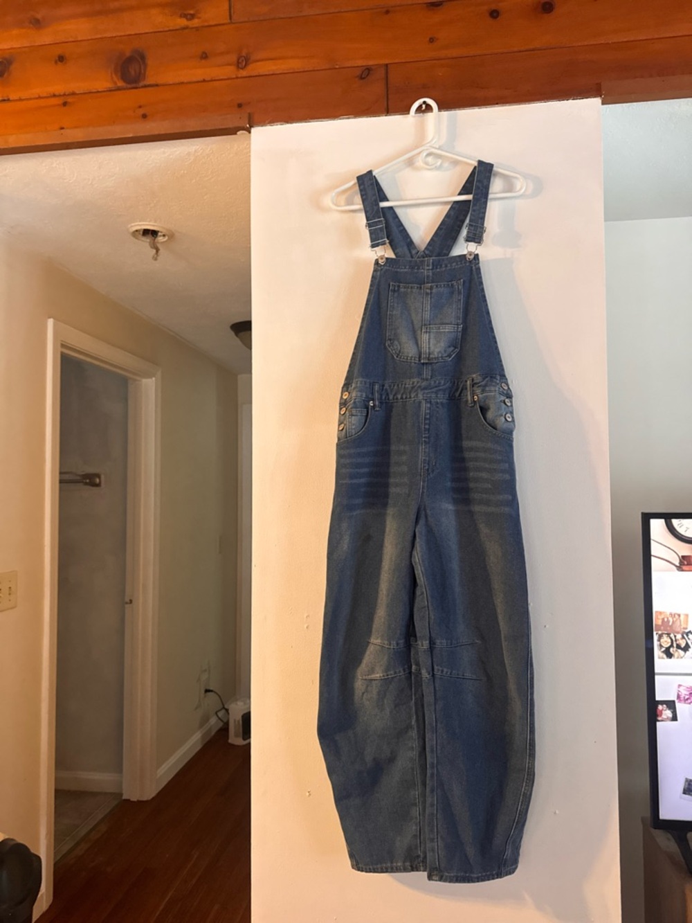 Boutique  Blue farmers Denim Overalls Wash Denim Overalls Relaxed Wide Leg Boho